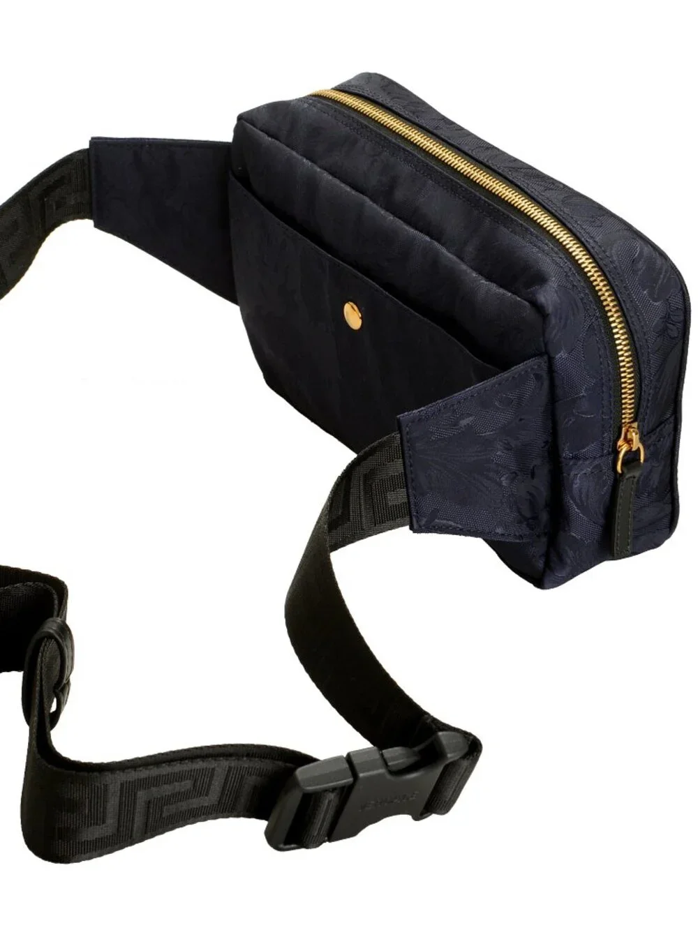 Versace Unisex Floral Print Navy Blue Gold Medusa Funny Belt Bag - Picture 3 of 7